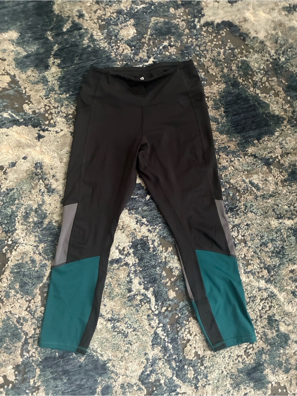 Womens Black and Teal Athletic Leggings